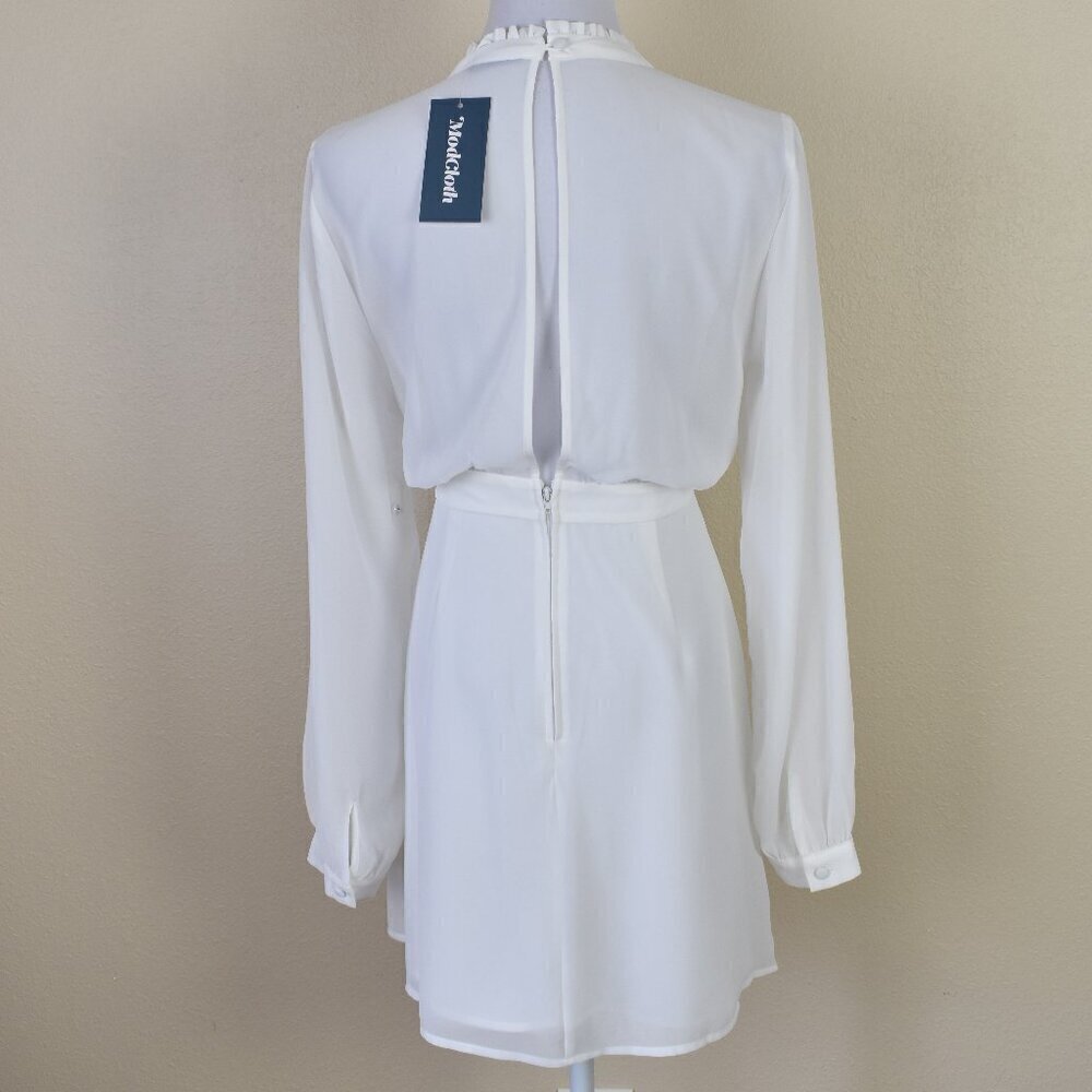 Modcloth White Long Sleeve Back Slit Dress - 10 - Picture 7 of 9
